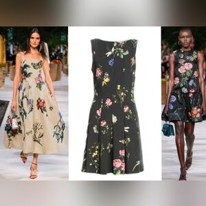 $2,990 NEW OSCAR DE LA RENTA BLACK FLORAL BUTTERFLY SILK LINED DRESS M